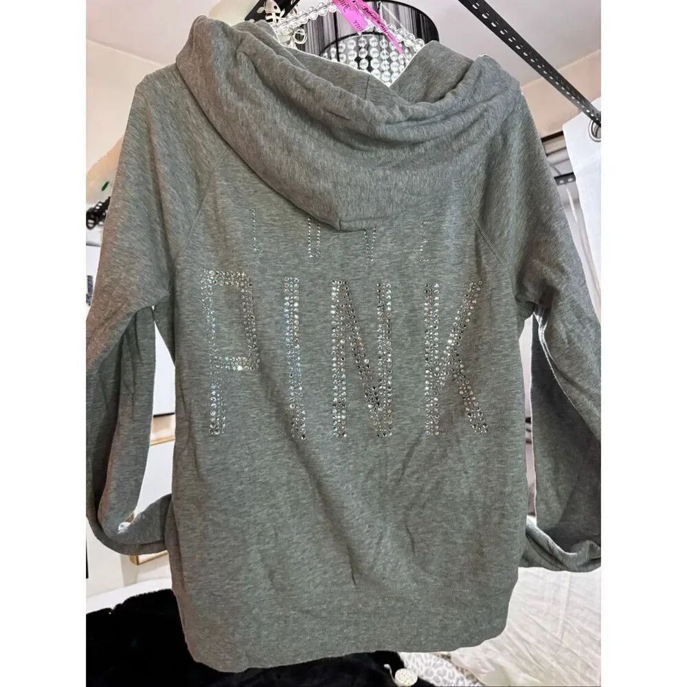 VS pink full zip up hooded sweatshirt- hoodie holographic silver bling small